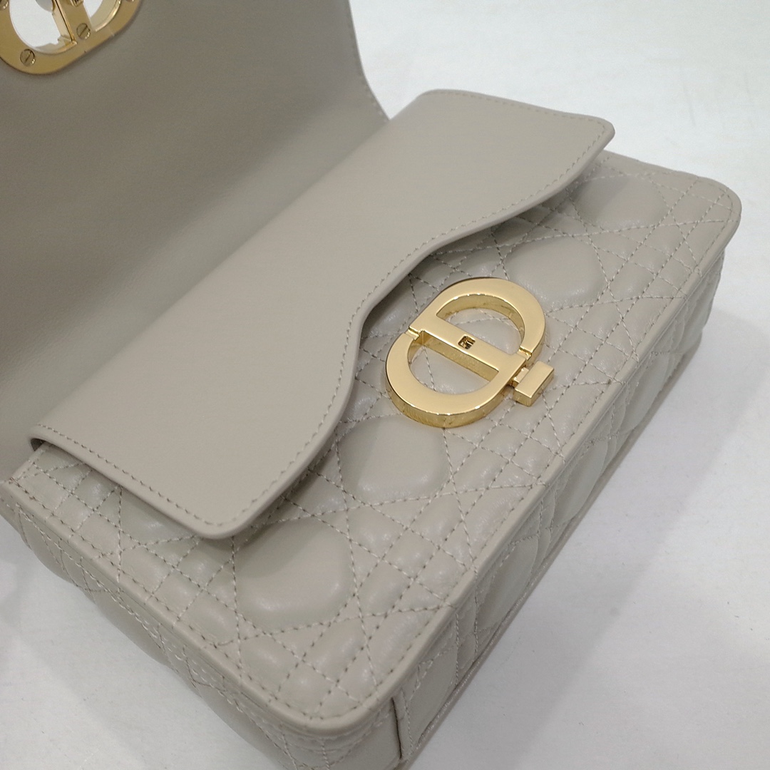 Small Dior Jolie Top Handle Bag Warm Taupe Cannage Calfskin